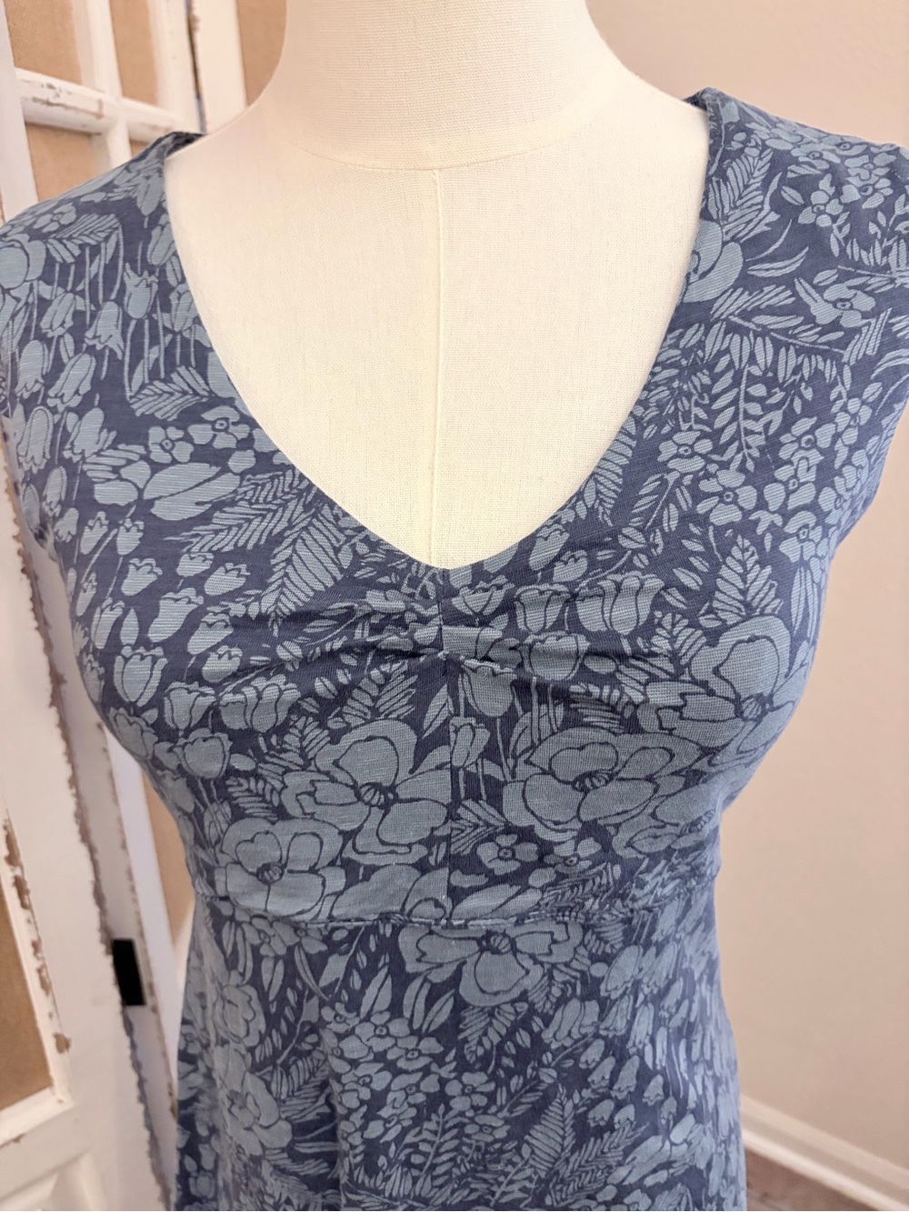 Toad & Co. Blue Gray Floral 48% Organic Cotton Blend Midi Dress Medium